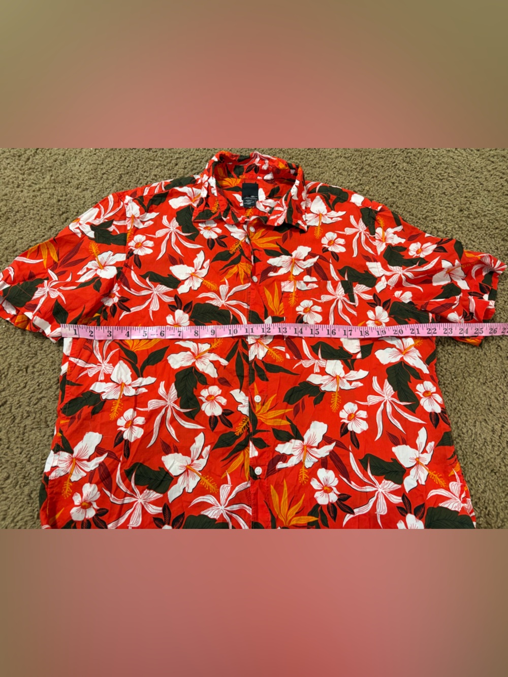 H&M Red Floral Short-Sleeve Button-Down Shirt Size L - Picture 5 of 9